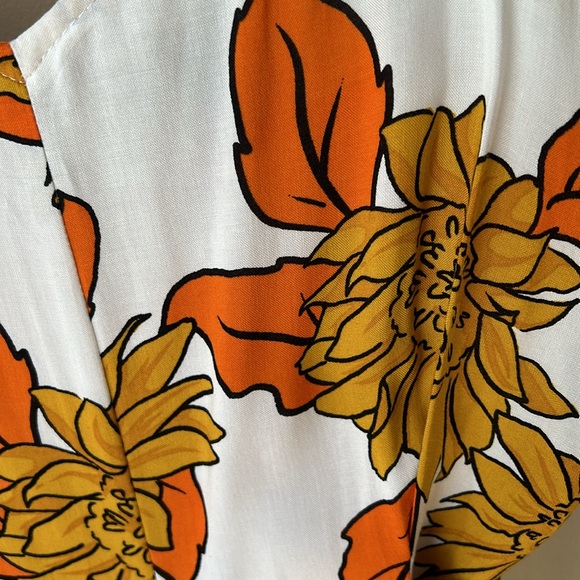 MSK sunflower jumpsuit white gold orange with spaghetti straps and bow Large - Picture 6 of 9